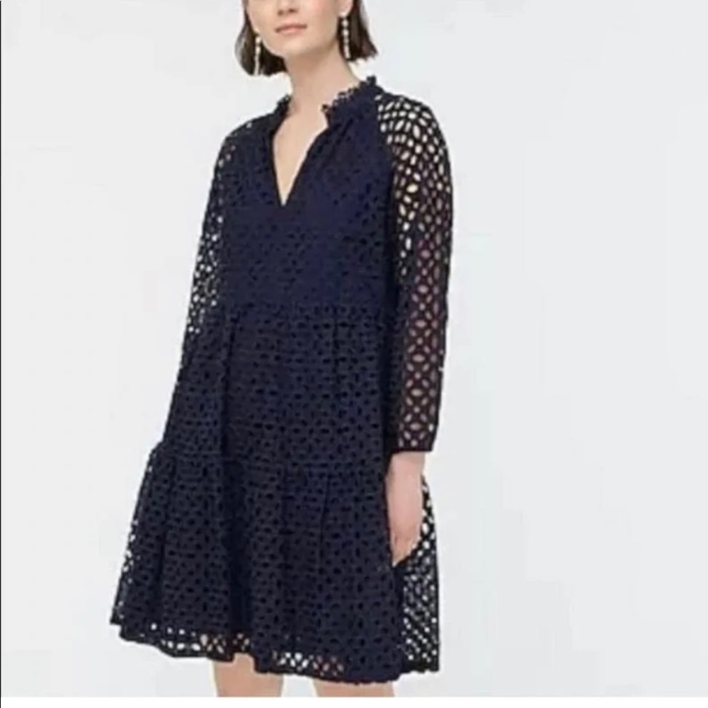 NWT J. Crew Tiered Popover Dress in Embroidered Eyelet - Petite S